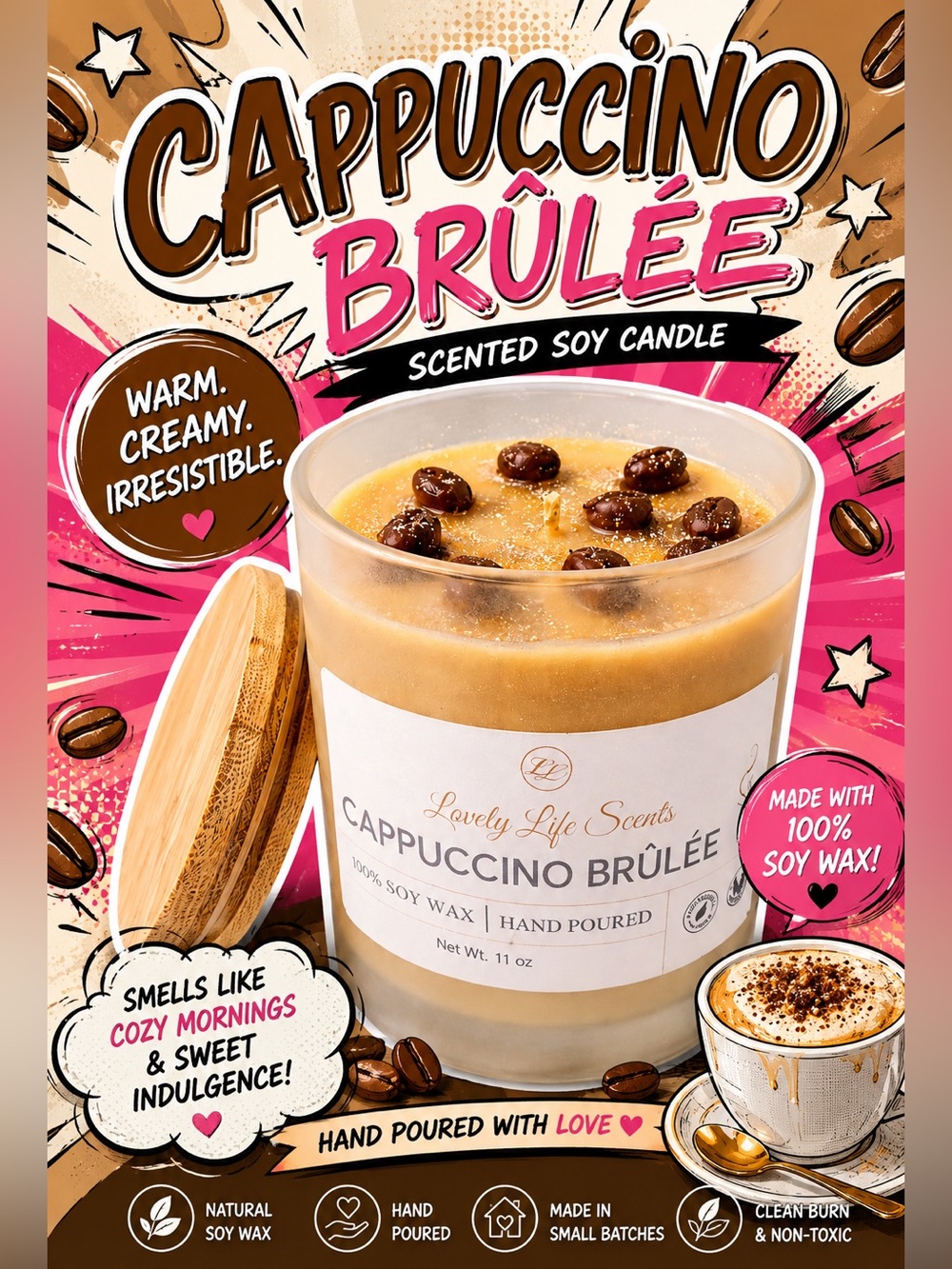 Cappuccino Brûlée 11oz Premium Soy Candle - Lovely Life Scents